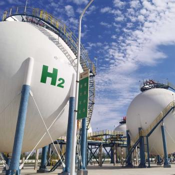 Hydrogen storage tanks are pictured at the mega green hydrogen plant in Kuqa, China. Picture taken on August 26, 2023. 