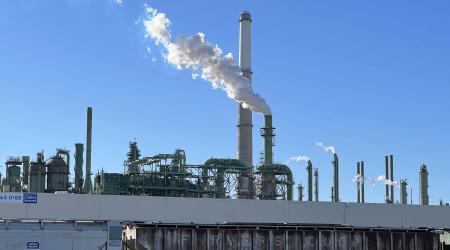 Smokestacks at the Valero Refinery in Benicia, California. February, 2022. 