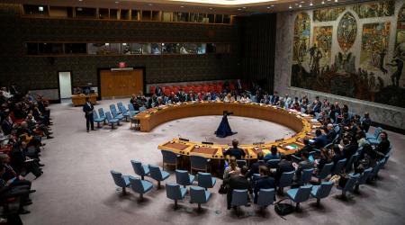 Members of Security Council attend a meeting at U.N. headquarters in New York City, New York. 