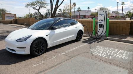 An EV charges up in Mesa, Arizona. Picture taken on February 16, 2022. 