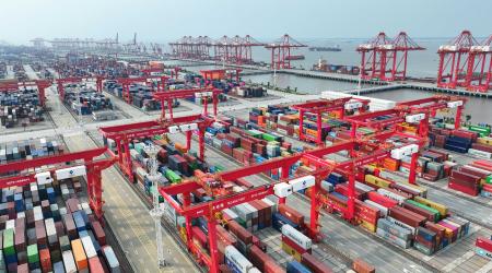 View of the container terminal in Taicang Port area of Suzhou Port, in China. Picture taken on August 10, 2024. 
