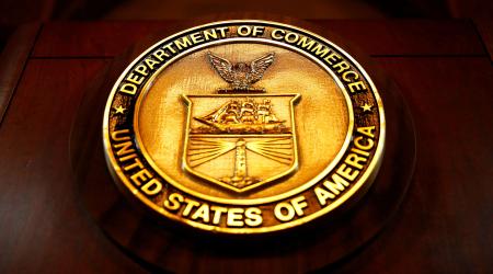 The seal of the Department of Commerce is pictured in Washington, D.C. 