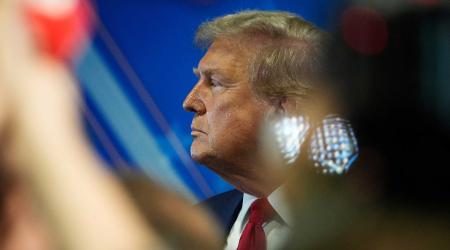 Former President Donald Trump speaks with reporters in the spin room at the Pennsylvania Convention Center after the ABC News Presidential Debate between him and Vice President Kamala Harris Tuesday, Sept. 10, 2024. Mandatory Credit: 
