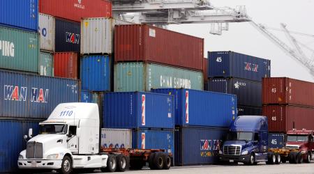 Shipping containers at the Port of Long Beach wait for processing, in Long Beach, California. 
