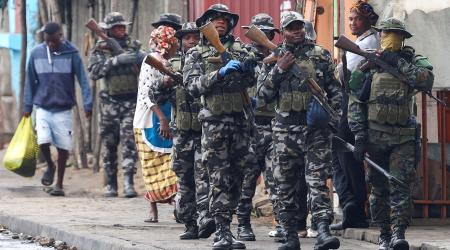 Members of the Mozambique military patrol the streets of the capital. November 8, 2024.