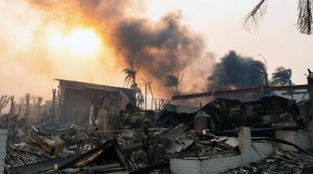 Structures continue to burn in the Pacific Palisades neighborhood after a wildfire broke out in Los Angeles County. USA TODAY NETWORK via Reuters Connect