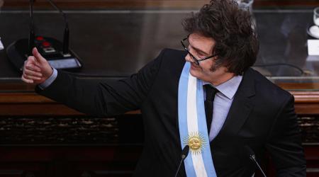 Argentine President Javier Milei gives the thumbs-up as he inaugurates the 2025 legislative sessions in Congress with a fiery speech emphasizing his administration’s achievements and economic plans, in Buenos Aires, Argentina. Picture taken March 1, 2025. 