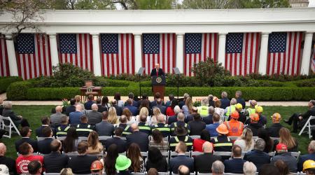 President Donald Trump speaks during a 'Liberation Day' event in the Rose Garden at the White House on April 2, 2025 in Washington, DC. 
