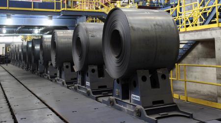 Rolled steel is seen after being treated at a steel mill in Dearborn, Michigan. 