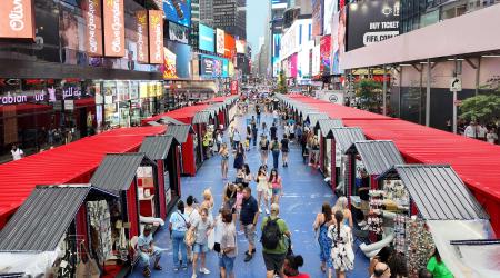 People shopping in Times Square on July 25, 2025 in New York City. 