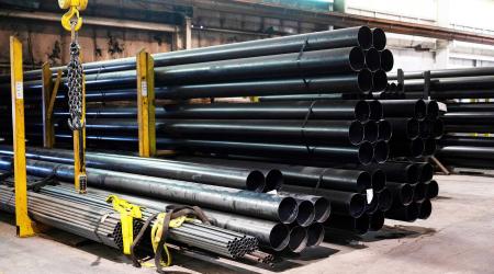 Raw steel tubing is stored at a factory in Illinois. Picture taken on February 21, 2025. 