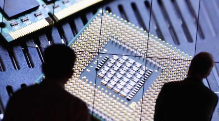 A visitor views a promotional video explaining how semiconductors work at a museum in Hsinchu, Taiwan. Photo taken October 6, 2023. 