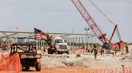 The steel frame of a future OpenAI data center data is under construction in Texas, as part of the states expanding commercial development, driven by growing demand for infrastructure and business growth. Picture taken on September 23, 2025. 