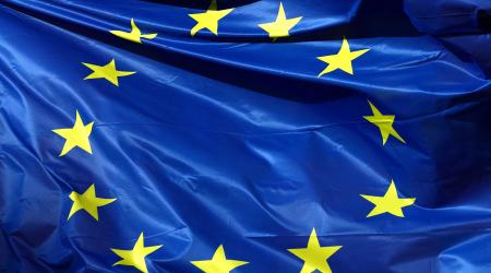 European Union flag flutters outside the EU Commission headquarters, in Brussels, Belgium, February 1, 2023. 