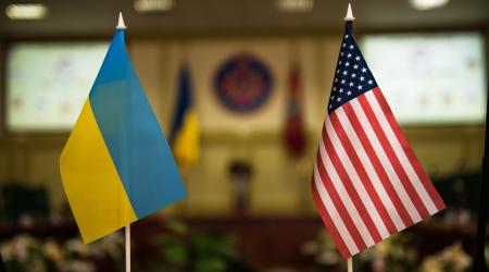 Flags of the United States and Ukraine are displayed in this photo illustration.