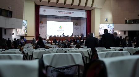 Delegates gather at the hall for the opening of the World Trade Organization 14th ministerial conference, at the Palais des Congres, in Yaounde, Cameroon. Photo taken on March 26, 2026. 