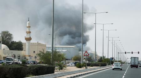Smoke rises after reported Iranian missile attacks in Doha, following the US and Israel strikes on Iran. Photo taken on March 1, 2026. 