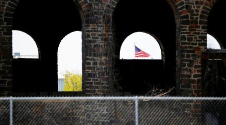 The remaining walls of an abandoned factory in Pennsylvania in 2016.
