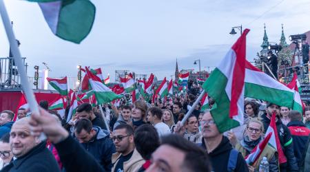 Tisza Party voters await the results of the parliamentary elections in Budapest, Hungary, on April 12, 2026. 