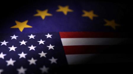 The US and EU flags are seen in this illustration. 