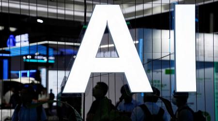 An AI sign is seen at the World Artificial Intelligence Conference in China. Photo taken on July 6, 2023. 