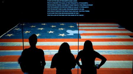 Museum visitors view the original Star-Spangled Banner at the Smithsonian National Museum of American History in Washington, DC. Photo taken on June 14, 2023.