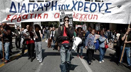 Demonstrators in Athens, April 2014, protesting against austerity policies imposed by Greece’s foreign creditors. REUTERS/Yorgos Karahalis
