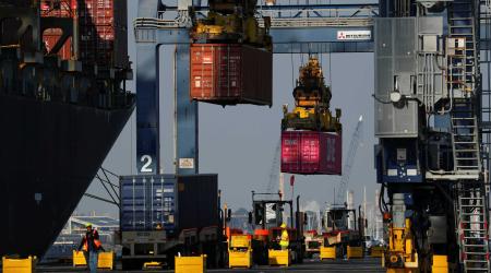 Shipping containers are loaded onto a ship at Yusen Terminals (YTI) on Terminal Island at the Port of Los Angeles in Los Angeles, California, U.S., January 30, 2019. REUTERS/Mike Blake