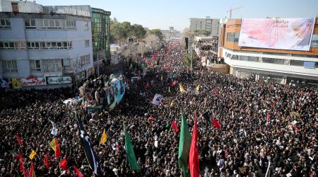 Iranian people attend a funeral procession and burial for Iranian Major-General Qassem Soleimani, head of the elite Quds Force, who was killed in an air strike at Baghdad airport, at his hometown in Kerman, Iran January 7, 2020. Mehdi Bolourian/Fars News 