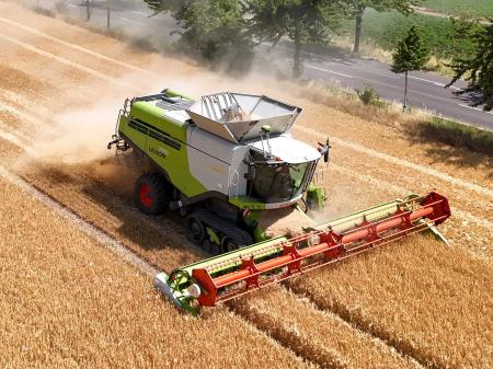 A farmer drives his combine harvester in his field in Magdeburg, Germany. Picture taken on July 4, 2025.