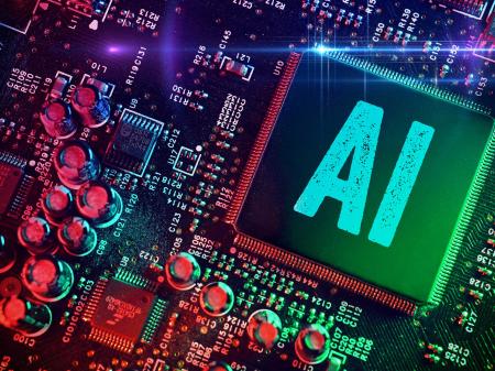 Computer chip and AI label is shown in this photo illustration. 