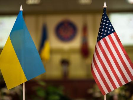 Flags of the United States and Ukraine are displayed in this photo illustration.
