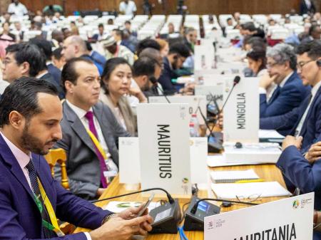 Delegates attend the World Trade Organisation (WTO) 14th ministerial meeting in Yaounde, Cameroon, March 28, 2026. 
