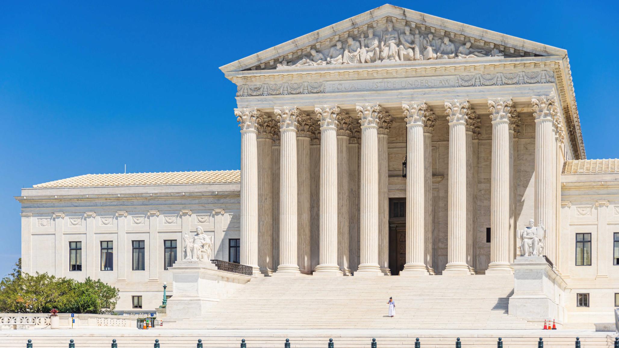 Supreme Court of the United States of America Facade of the Supreme Court in Washington DC. Washington USA 