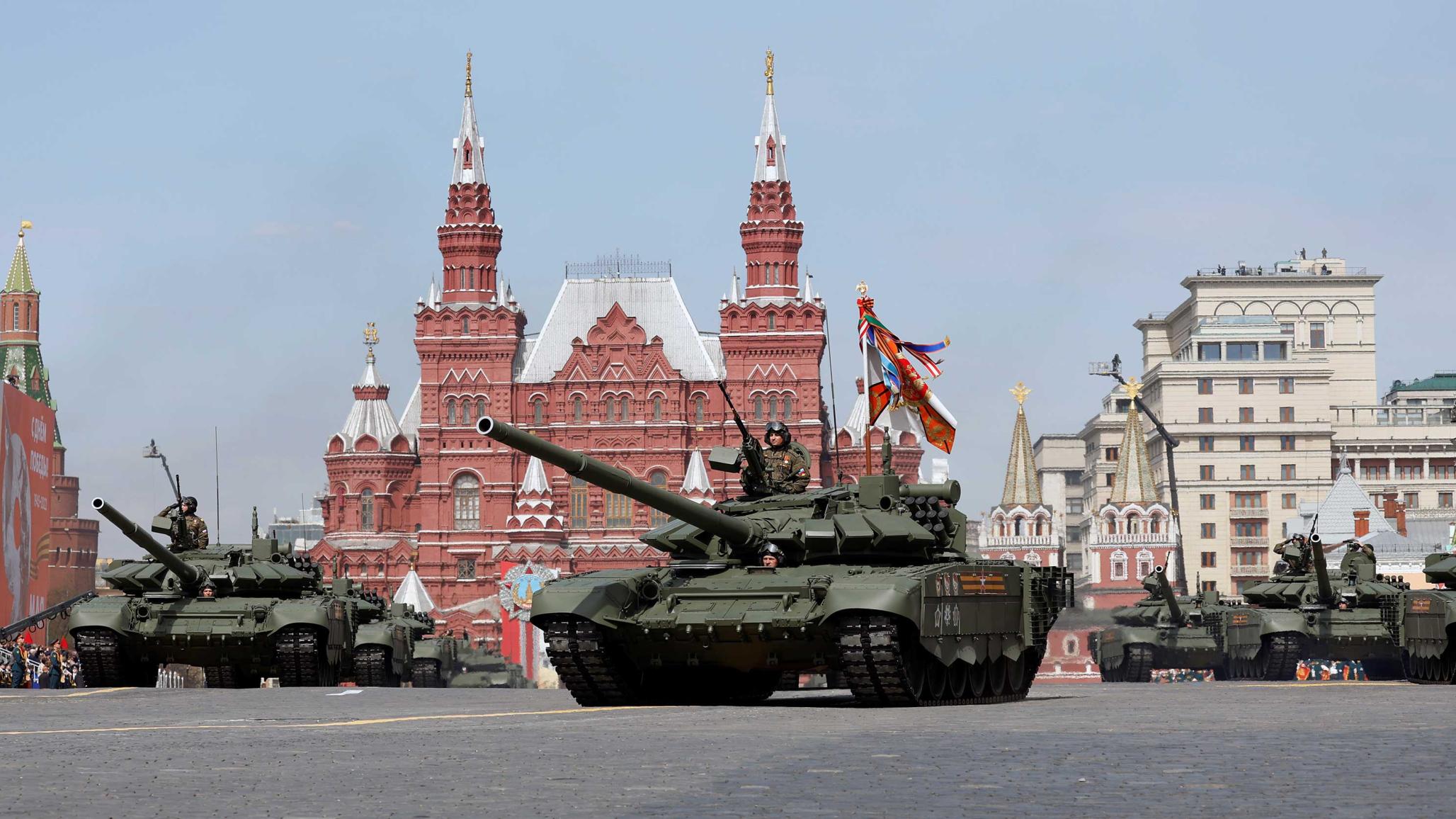 Russian tanks parade through Red Square during a Victory Day military parade in Moscow, Russia May 7, 2022. 