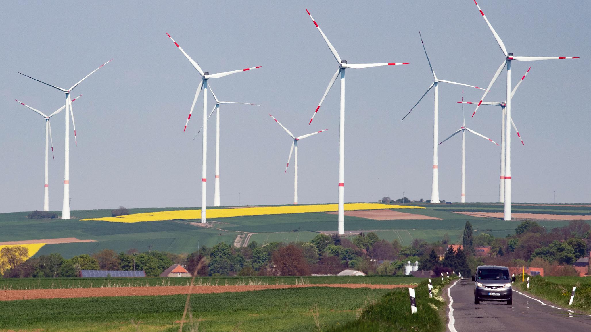Wind turbines in Göllheim, Germany. 