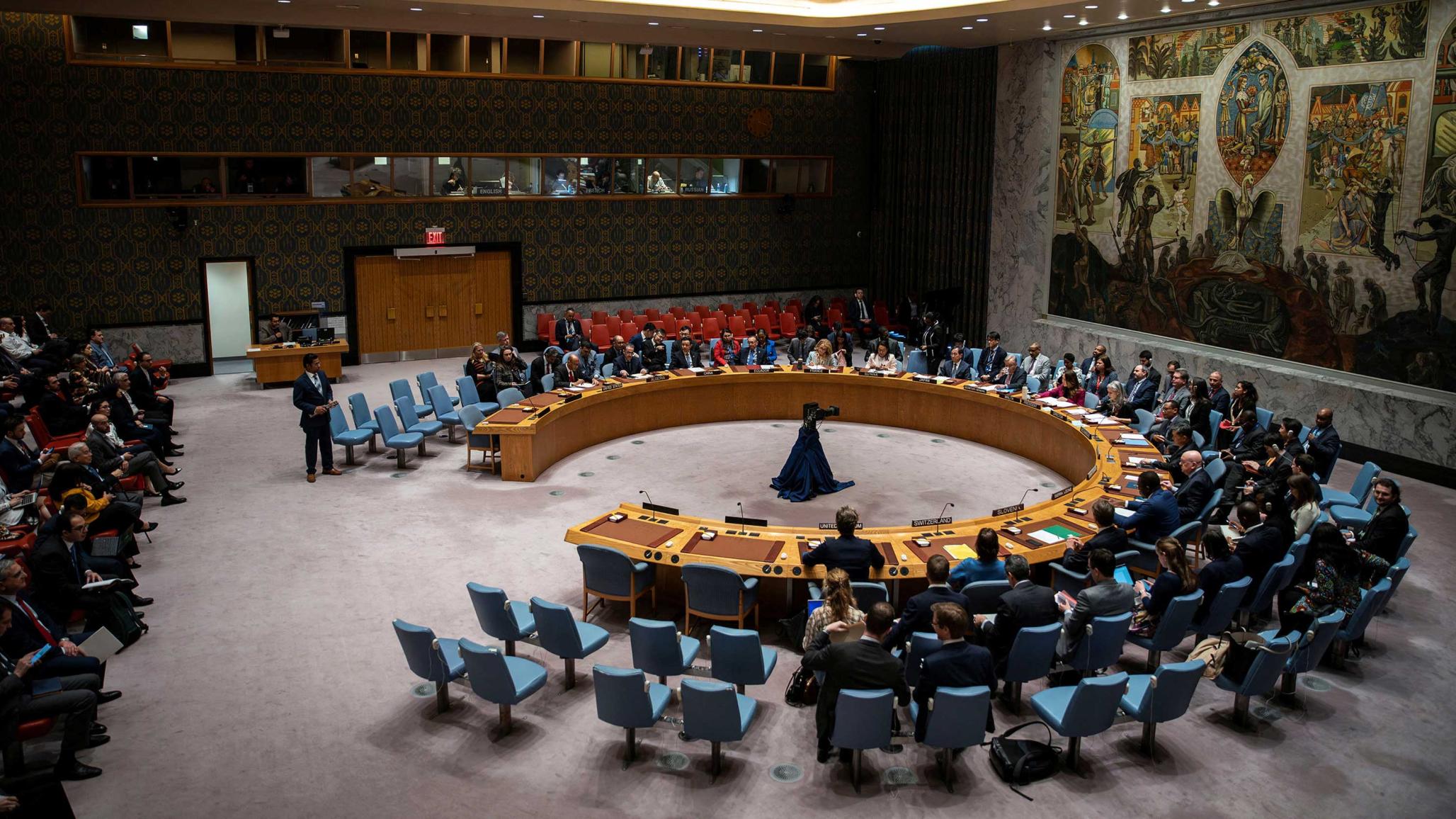 Members of Security Council attend a meeting at U.N. headquarters in New York City, New York. 