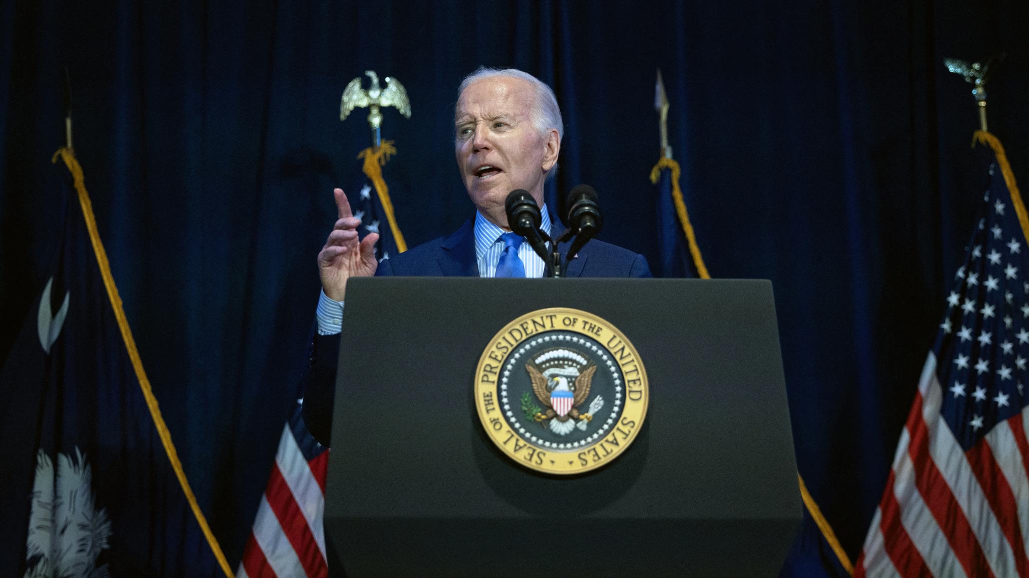 U.S. President Joe Biden delivers remarks in Columbia, South Carolina, U.S., January 27, 2024.