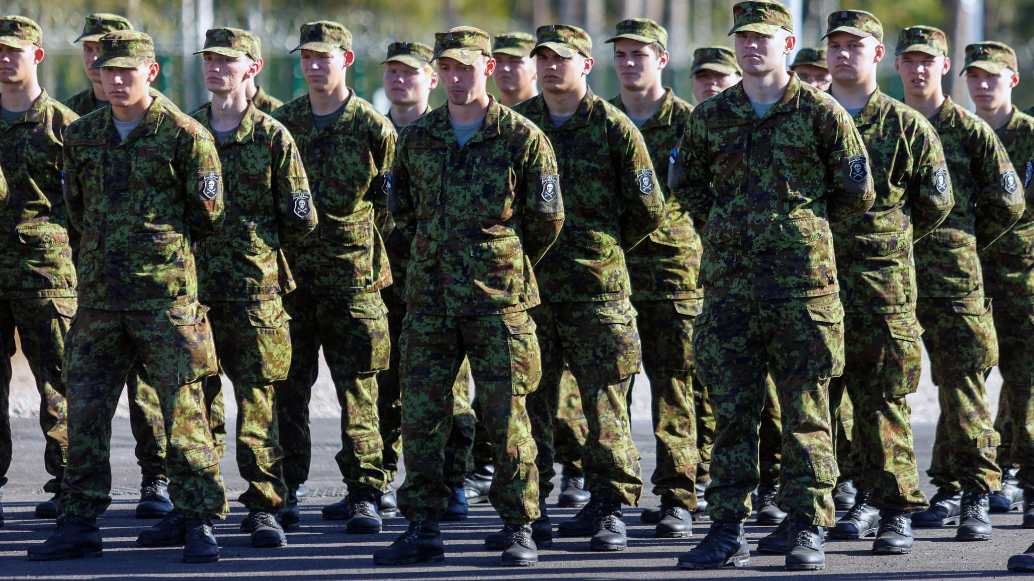 Estonian and allied military personnel at a military base to train in line with NATO defensive plans in South Estonia. 