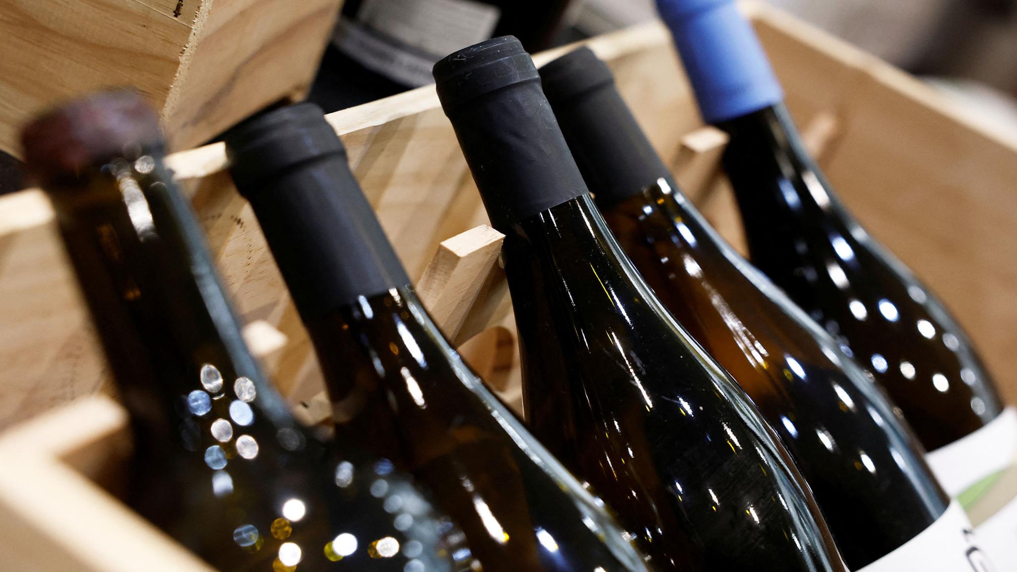 Bottles of wine are on display at a wine shop. Picture taken on March 13, 2025. 
