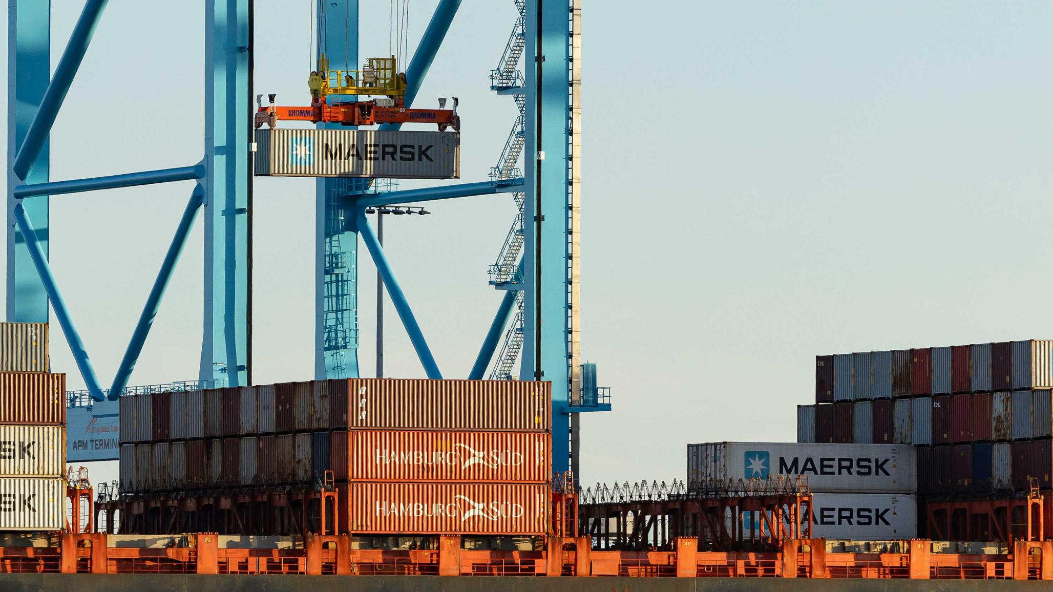 Cranes load cargo at the Port of Long Beach in Long Beach, CA. Picture taken on April 10, 2025. 