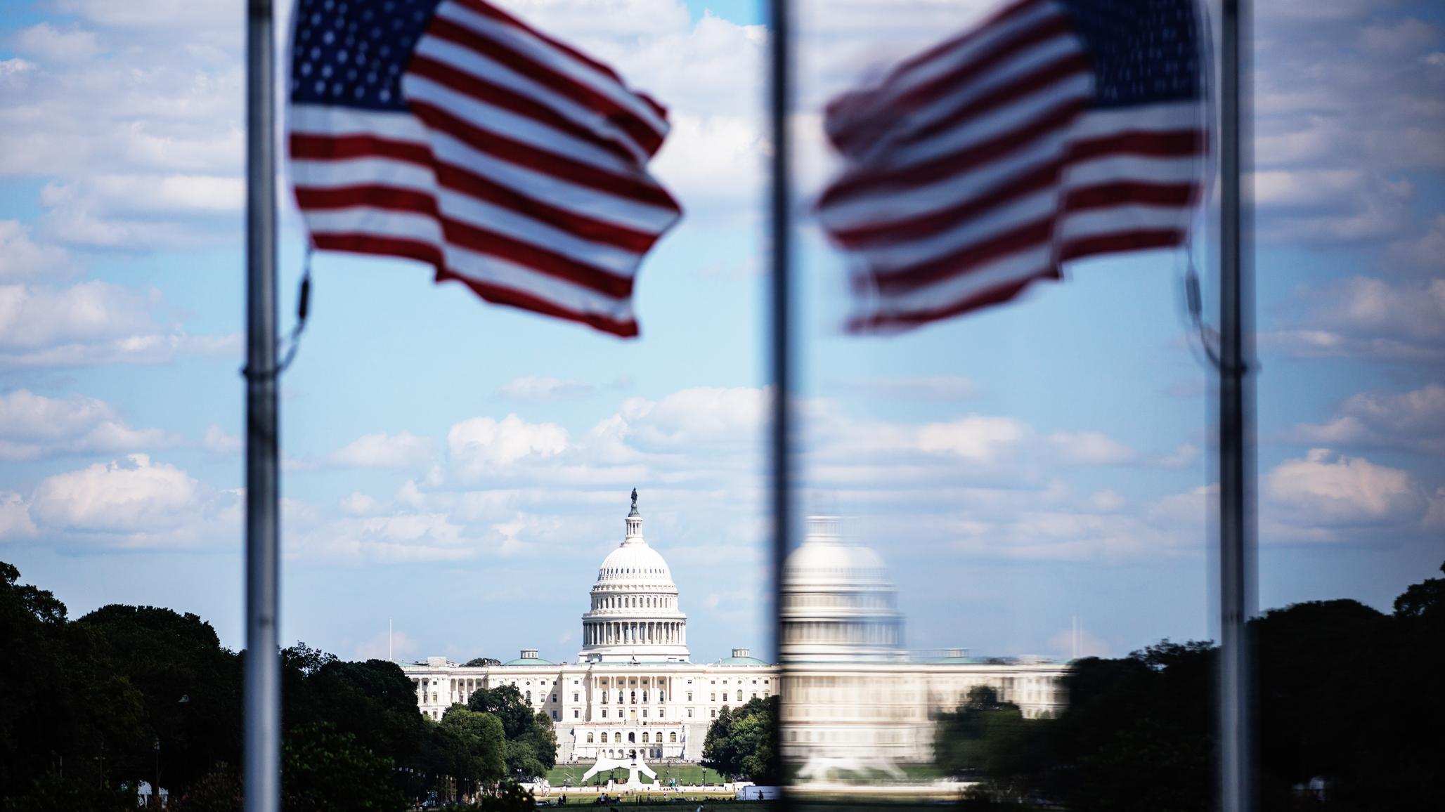 The US Capitol building is pictured from the base of the Washington Monument on August 29, 2025 in Washington, DC. 
