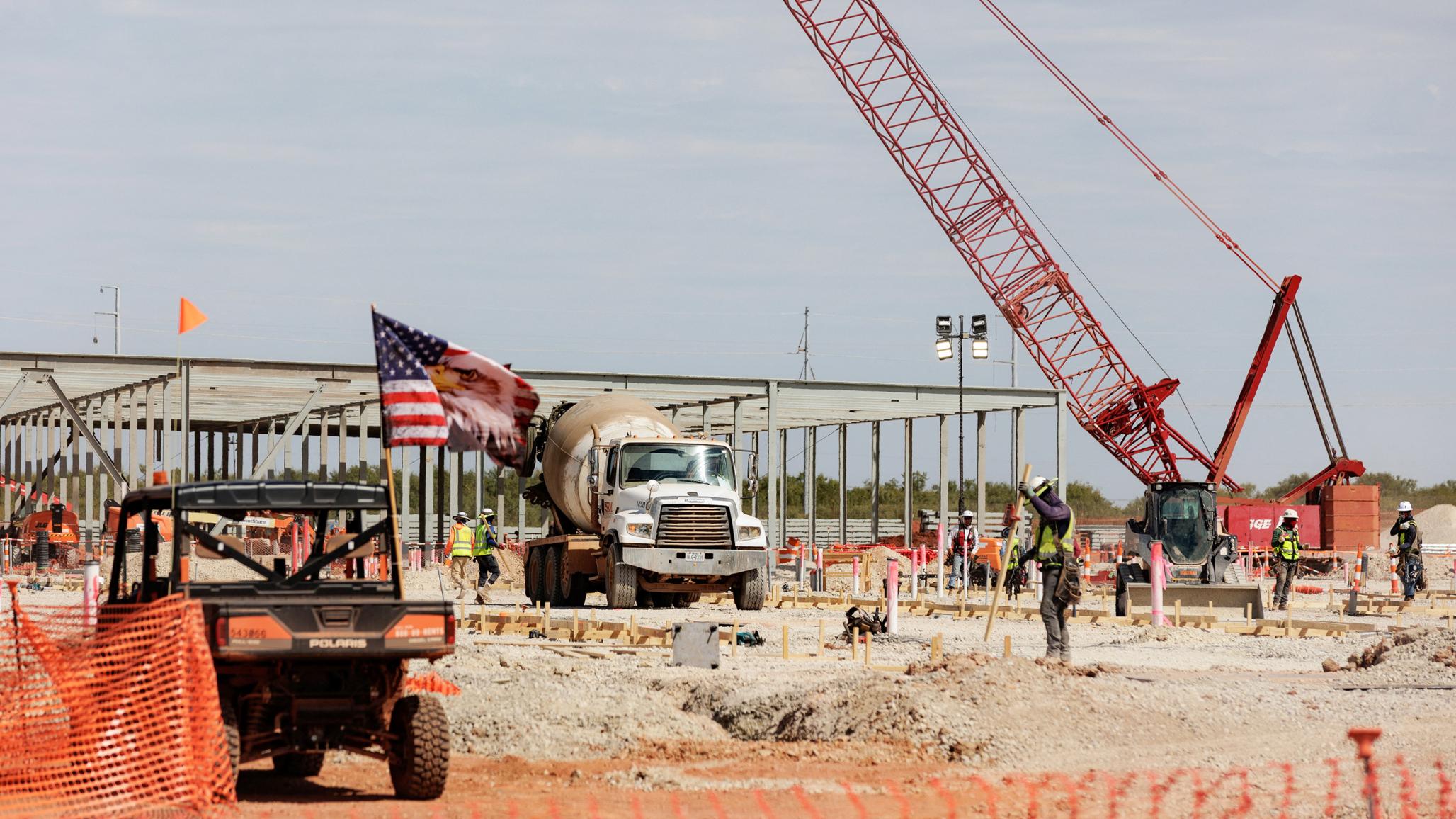 The steel frame of a future OpenAI data center data is under construction in Texas, as part of the states expanding commercial development, driven by growing demand for infrastructure and business growth. Picture taken on September 23, 2025. 