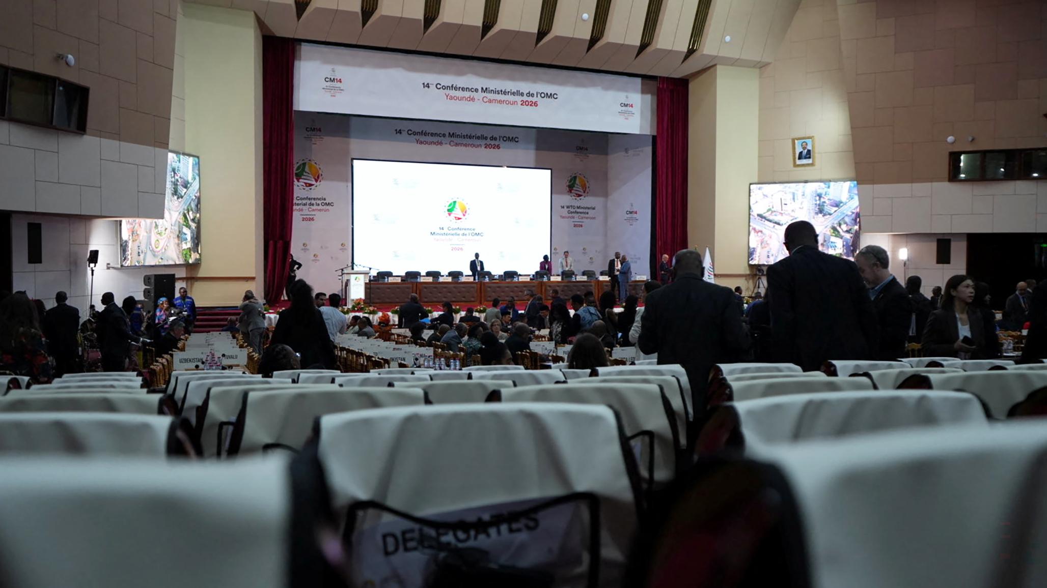 Delegates gather at the hall for the opening of the World Trade Organization 14th ministerial conference, at the Palais des Congres, in Yaounde, Cameroon. Photo taken on March 26, 2026. 