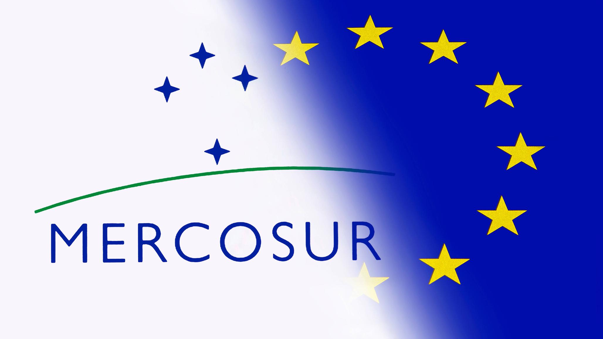 The logos of the EU and Mercosur are shown in this illustration. 