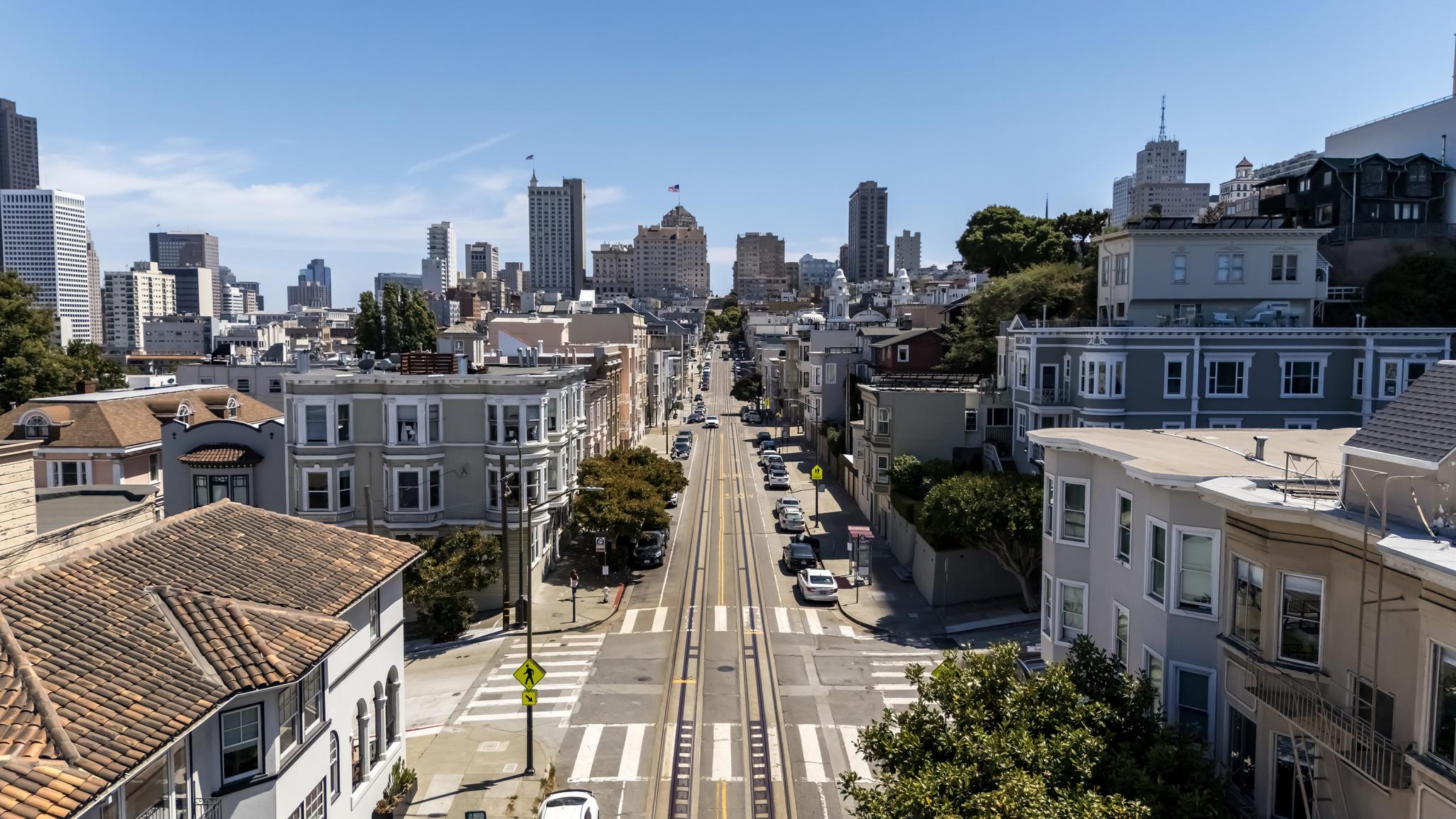 An aerial view of San Francisco in July 2025. 