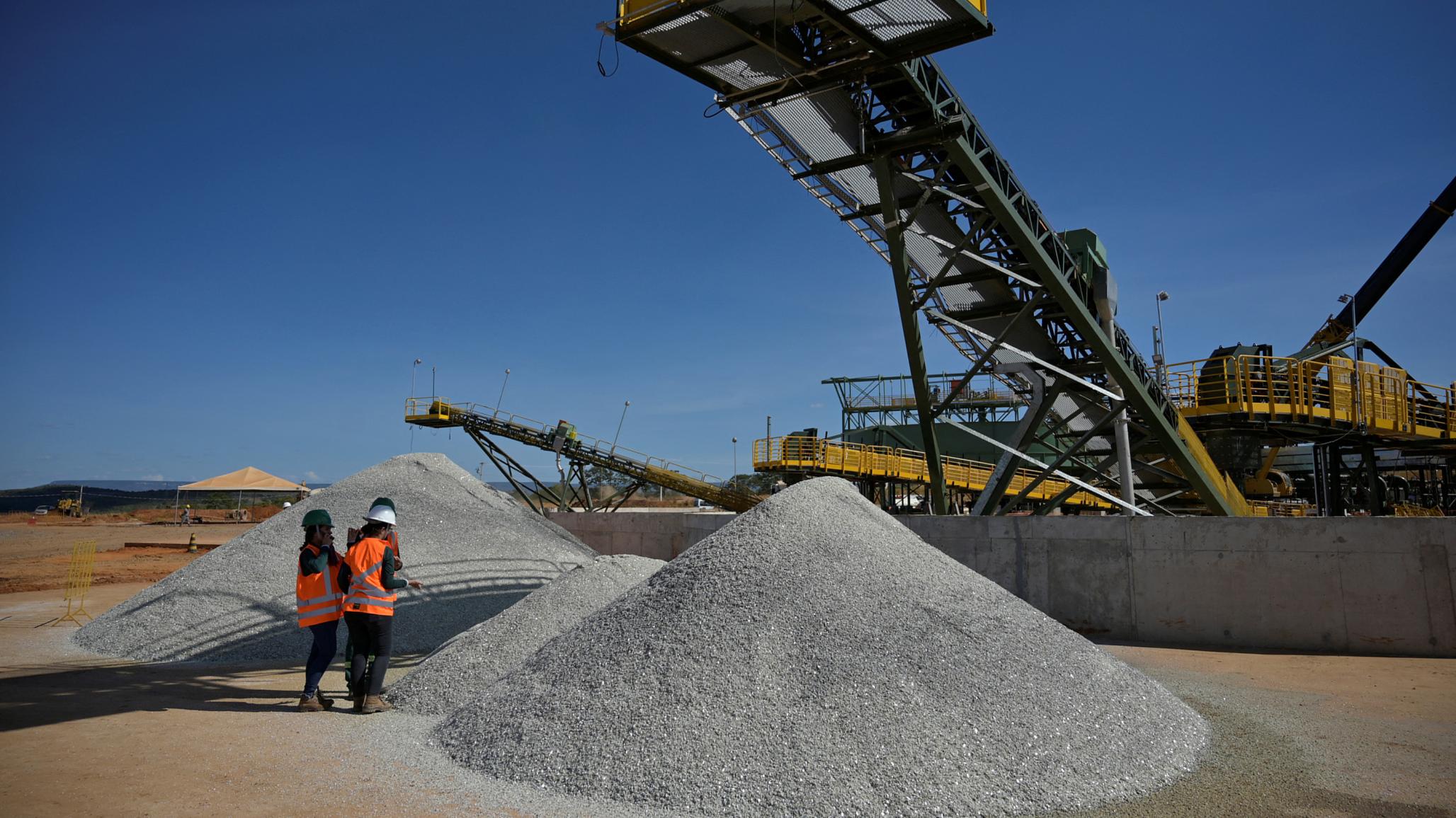 Workers of Sigma Lithium Corp, who is actively pursuing production and refining capacity in Brazil, are seen at the mine in Minas Gerais state, Brazil. Photo taken on April 18, 2023. 