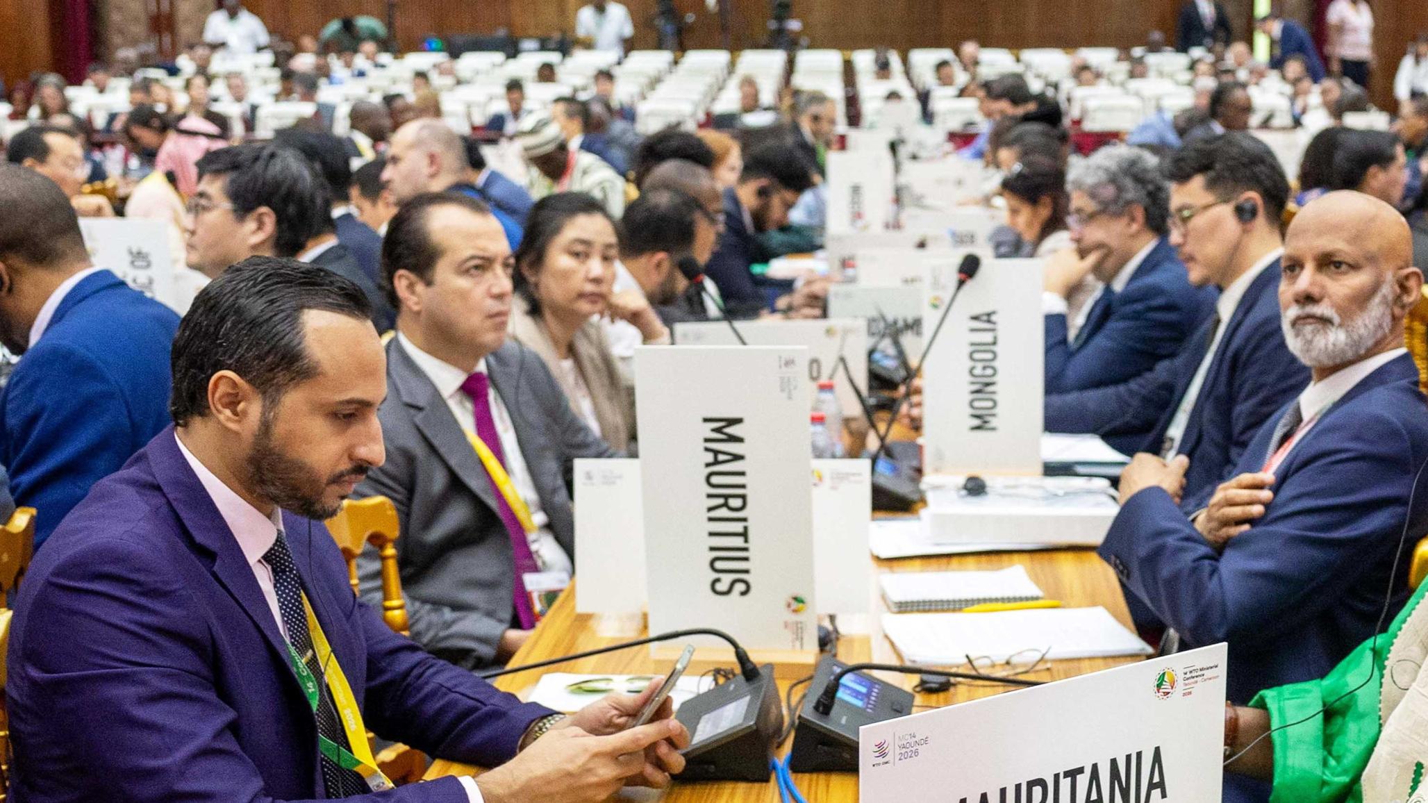 Delegates attend the World Trade Organisation (WTO) 14th ministerial meeting in Yaounde, Cameroon, March 28, 2026. 
