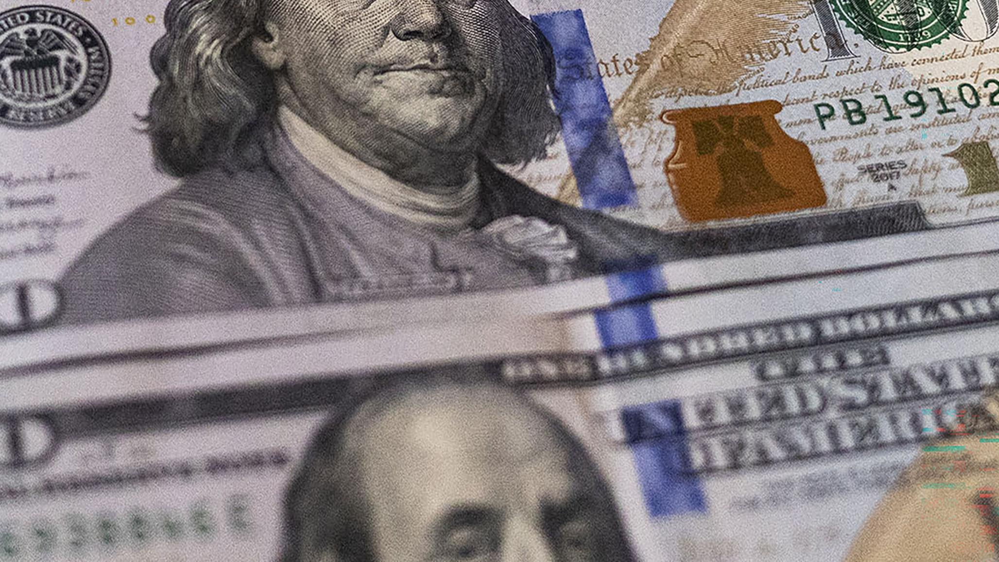 A detail of a US one hundred dollar bill is displayed in this picture illustration. Picture taken December 2023. 