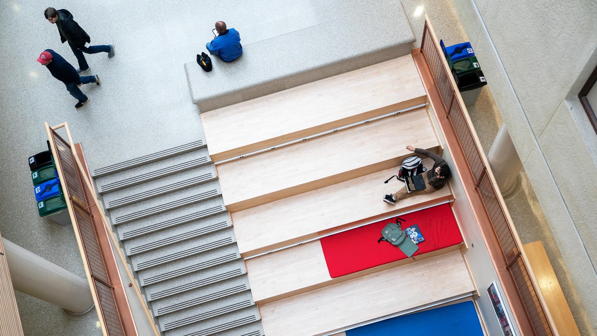 Students walk through a campus building as US President Donald Trump targets Universities. Photo taken at American University in Washington, DC, March 20, 2025. 